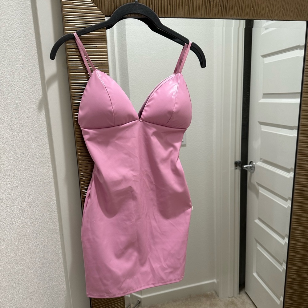 Fashion Nova Pink Leather Mini Dress